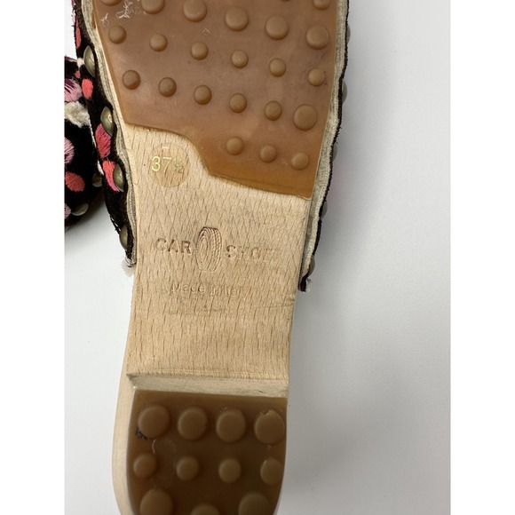 Prada Car Shoe Clog Women 7.5 37.5 Black Shearling Floral Embroidered Italy Boho - Picture 4 of 7